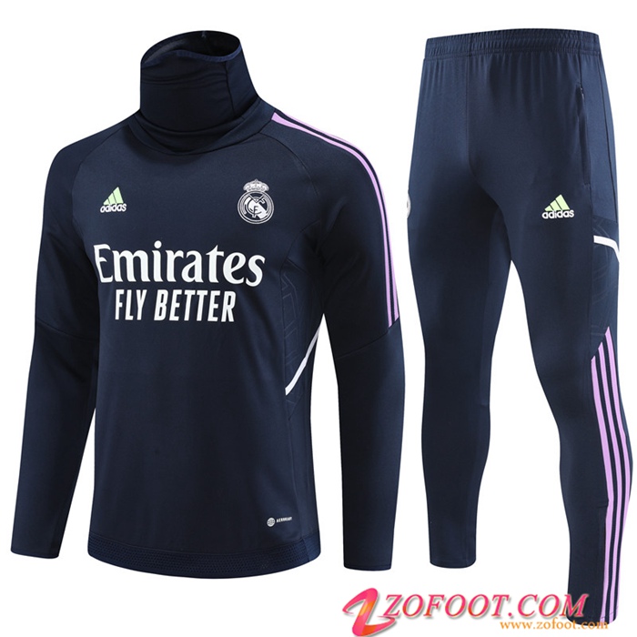 Solde Ensemble Survetement de Foot Real Madrid High Collar Bleu Marine